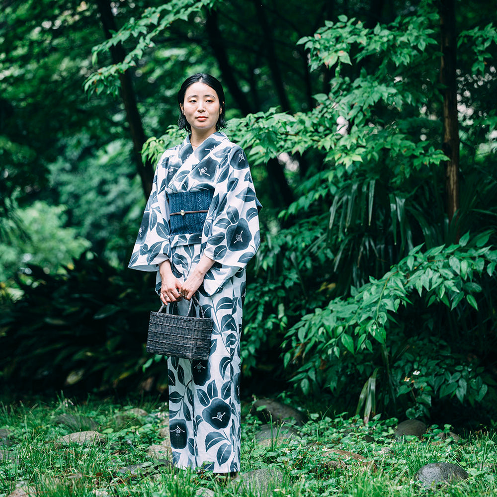 浴衣リメイク 紅白椿 ワンピース＋ガウチョパンツ 浴衣リメイク 紅白椿