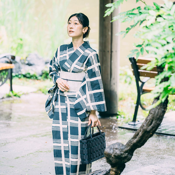 kuros'別注】こだわりの浴衣 ゆらぎ格子 ｜国内染色 レディース