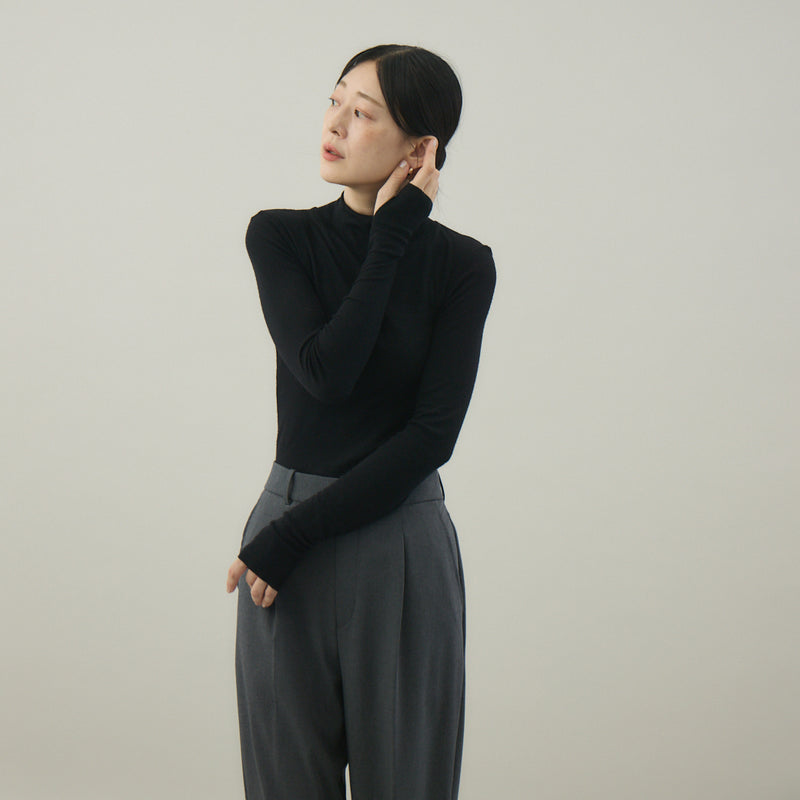 【kuros’オリジナル】ウールタートルネックロングTシャツ｜ ウール100％ 日本製 レディース