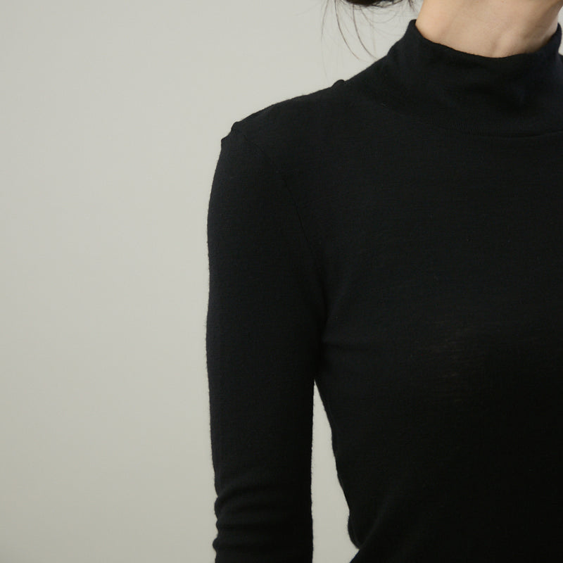 【kuros’オリジナル】ウールタートルネックロングTシャツ｜ ウール100％ 日本製 レディース
