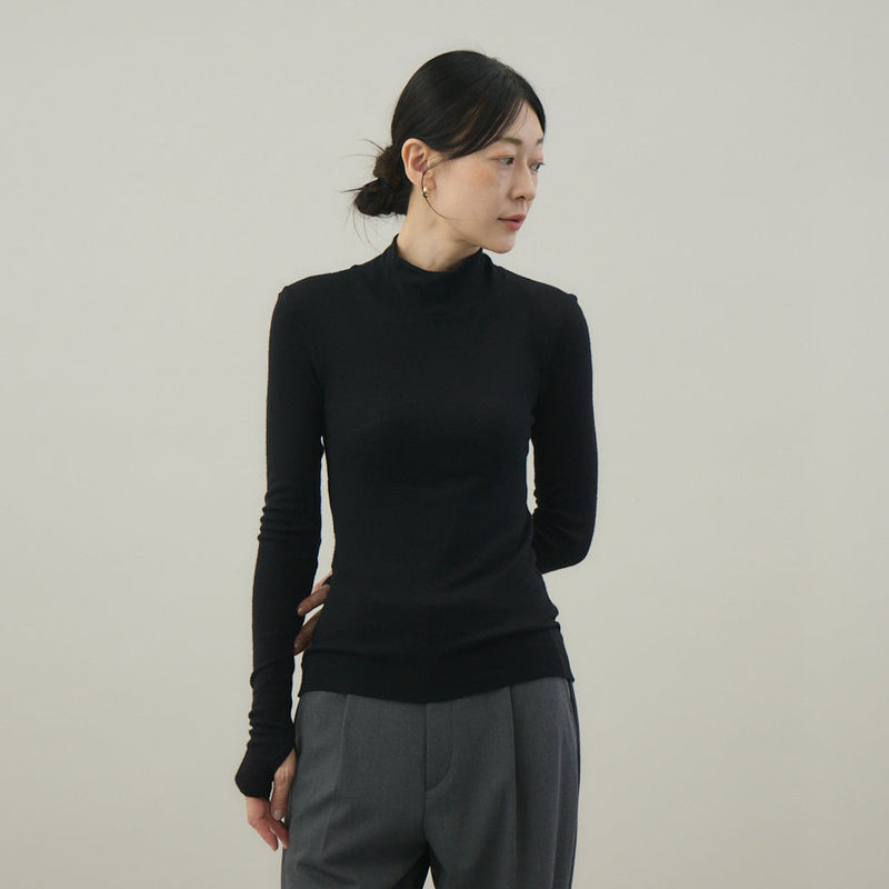 【kuros’オリジナル】ウールタートルネックロングTシャツ｜ ウール100％ 日本製 レディース