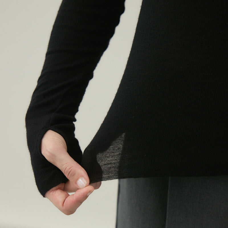 【kuros’オリジナル】ウールタートルネックロングTシャツ｜ ウール100％ 日本製 レディース
