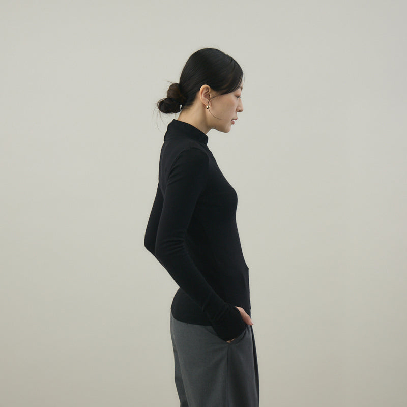 【kuros’オリジナル】ウールタートルネックロングTシャツ｜ ウール100％ 日本製 レディース