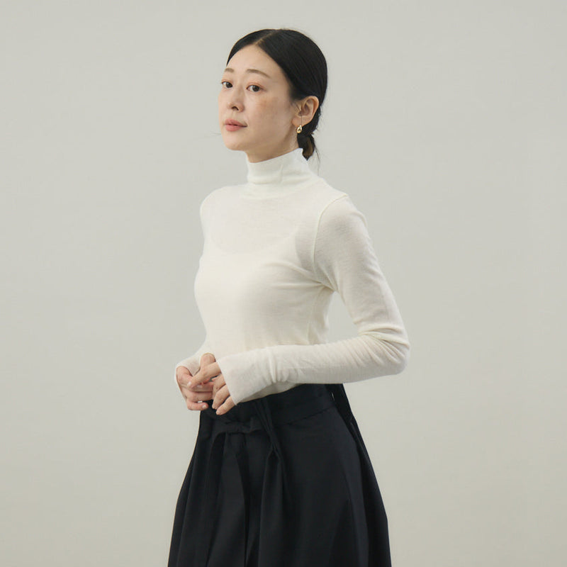 【kuros’オリジナル】ウールタートルネックロングTシャツ｜ ウール100％ 日本製 レディース