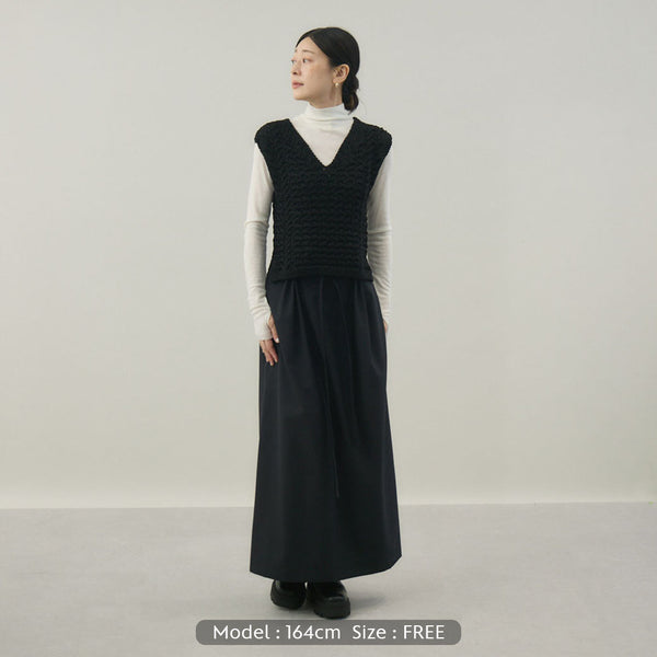 ナイロンリリーヤーンアラン編ベスト｜Vネック レディース