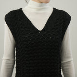 ナイロンリリーヤーンアラン編ベスト｜Vネック レディース