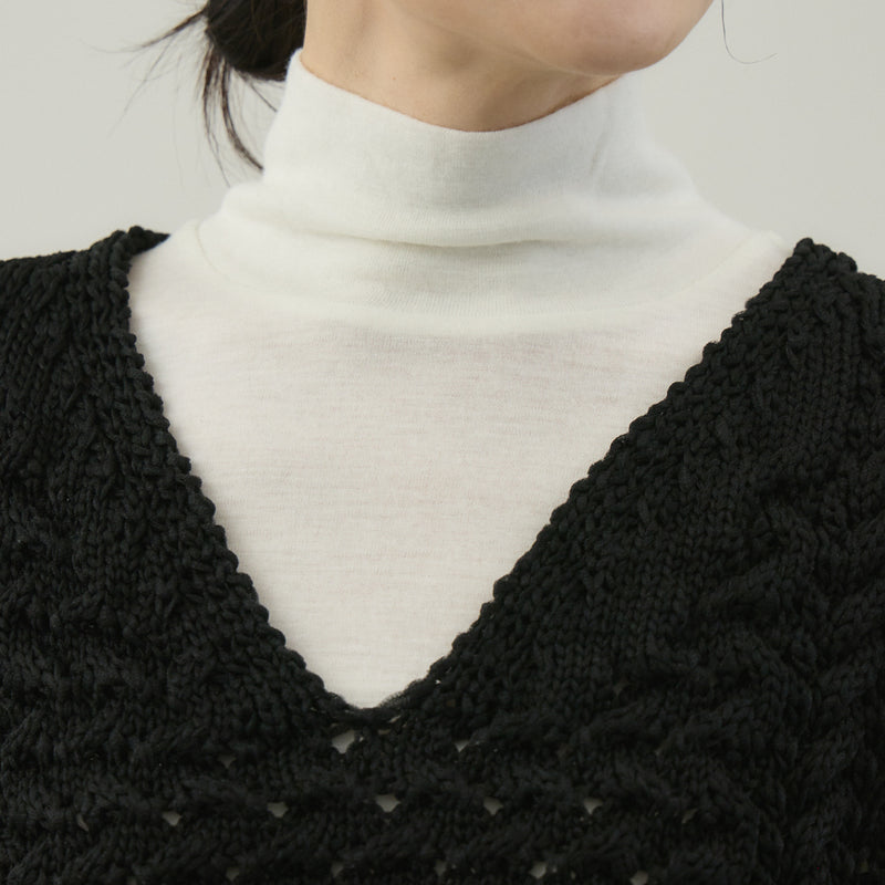 ナイロンリリーヤーンアラン編ベスト｜Vネック レディース