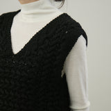 ナイロンリリーヤーンアラン編ベスト｜Vネック レディース