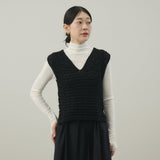 ナイロンリリーヤーンアラン編ベスト｜Vネック レディース