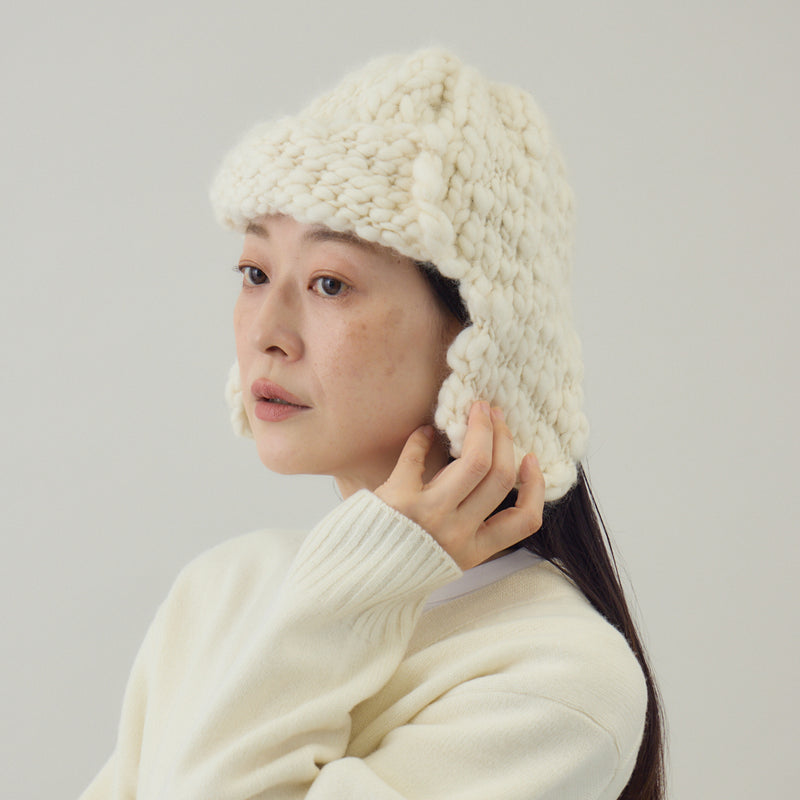 あったか耳付きニット帽｜手編み ウール100％ 日本製