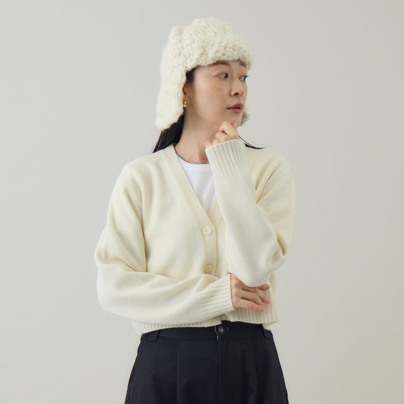 あったか耳付きニット帽｜手編み ウール100％ 日本製