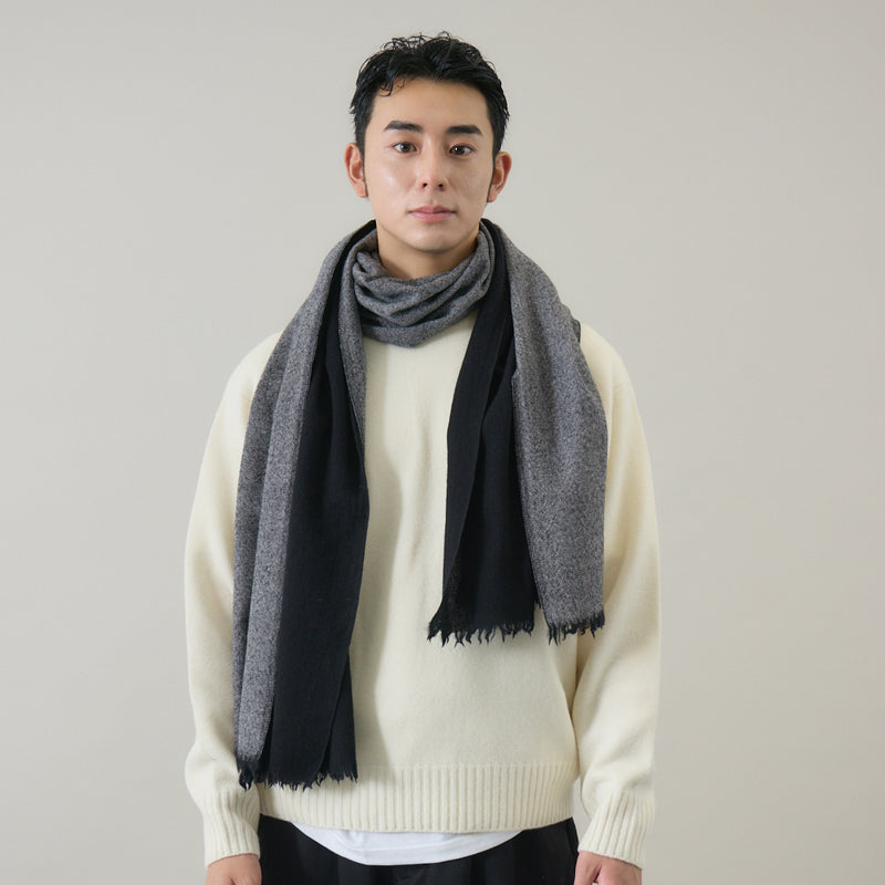 ヘリンボーン柄やわらか2重織りストール ｜ウール 軽量 日本製