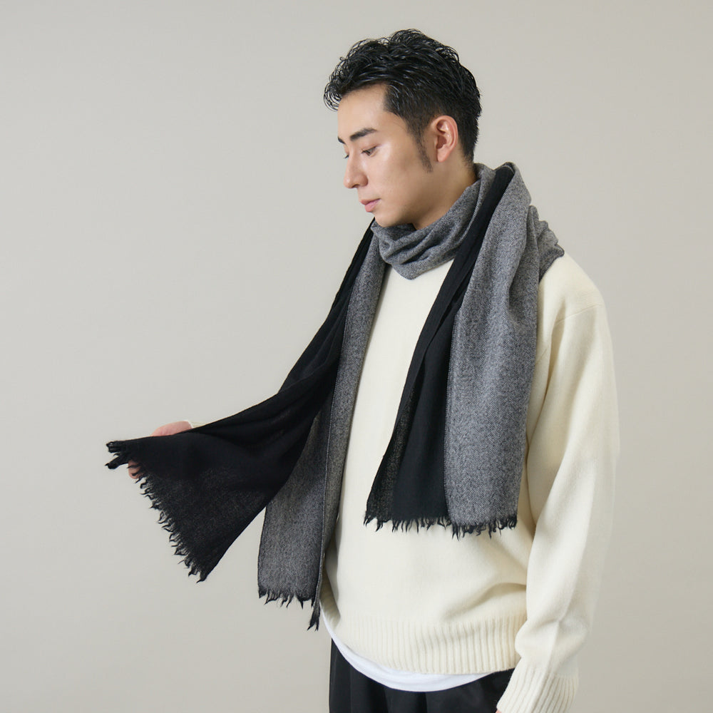 ヘリンボーン柄やわらか2重織りストール ｜ウール 軽量 日本製 – kuros