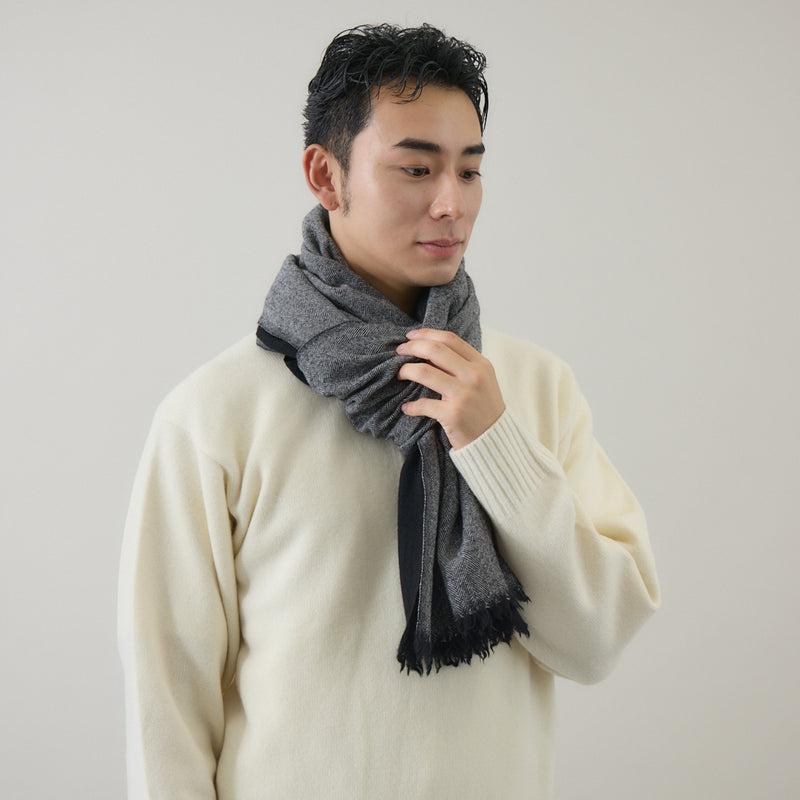ヘリンボーン柄やわらか2重織りストール ｜ウール 軽量 日本製