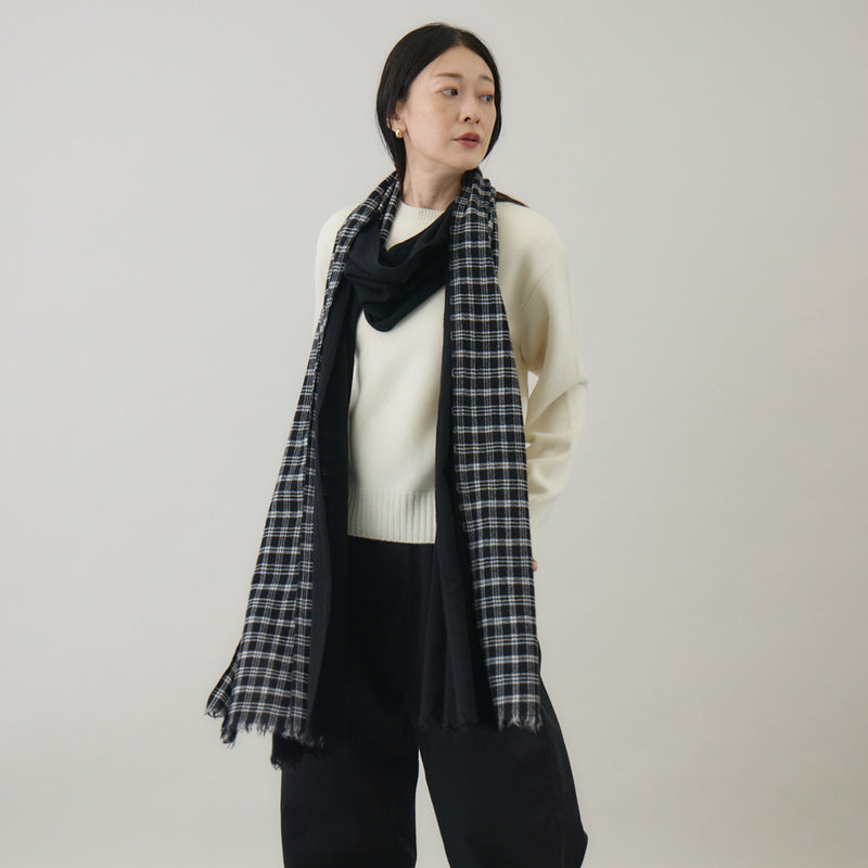 チェック柄やわらか2重織りストール ｜ウール 軽量 日本製