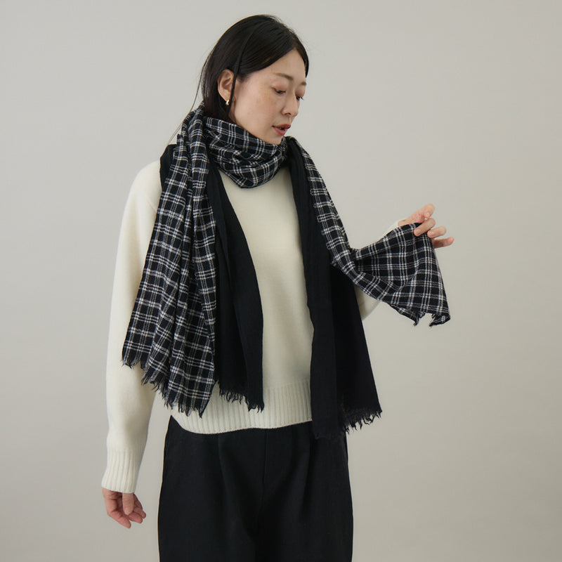 チェック柄やわらか2重織りストール ｜ウール 軽量 日本製