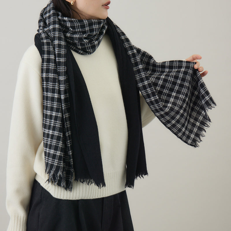 チェック柄やわらか2重織りストール ｜ウール 軽量 日本製