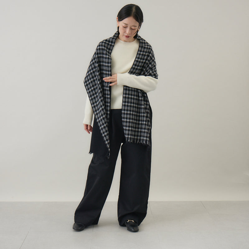 チェック柄やわらか2重織りストール ｜ウール 軽量 日本製