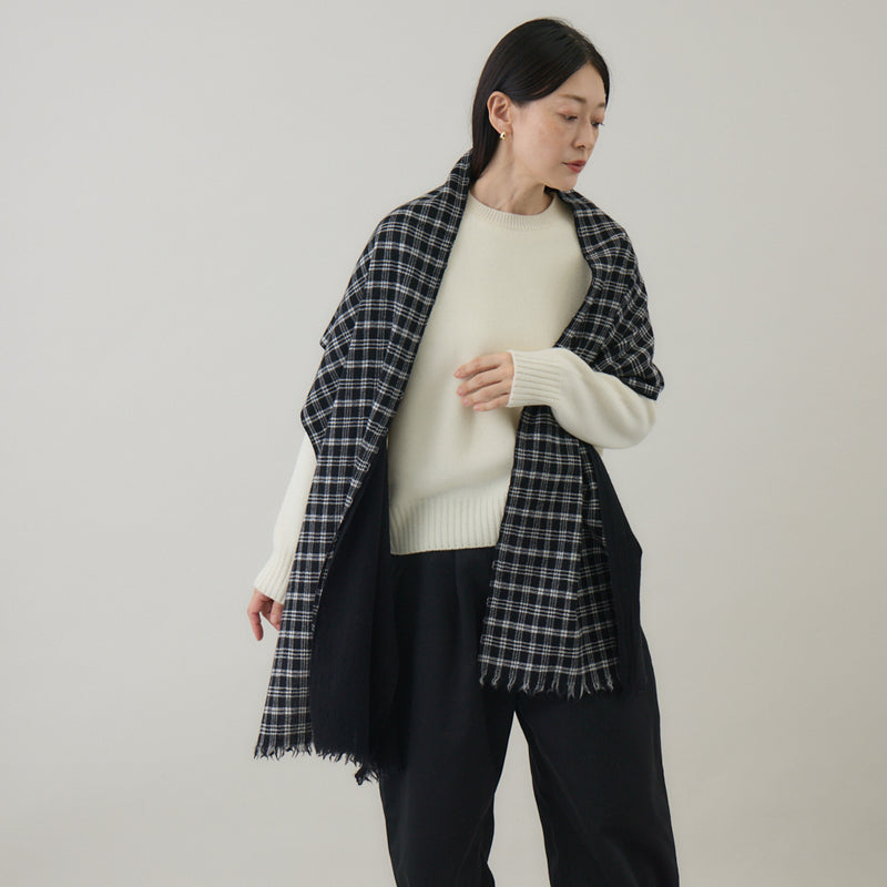 チェック柄やわらか2重織りストール ｜ウール 軽量 日本製