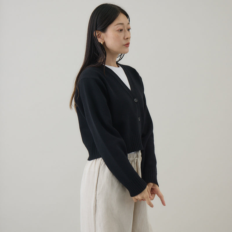 ウールカシミヤ Vネックカーディガン ショート