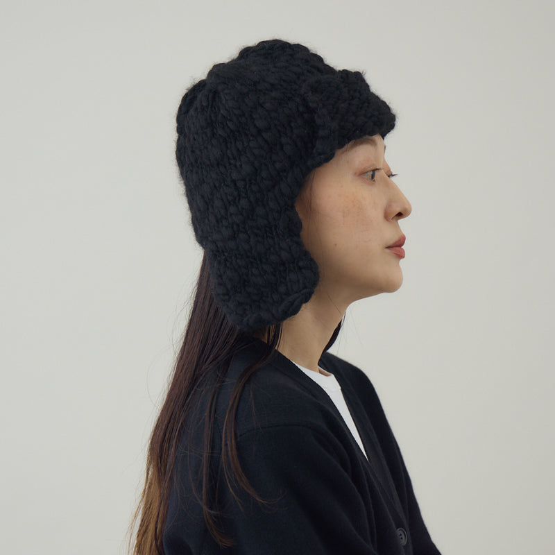 あったか耳付きニット帽｜手編み ウール100％ 日本製