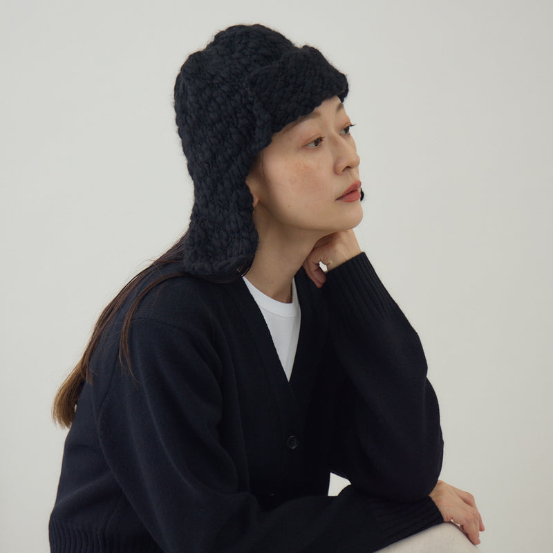 あったか耳付きニット帽｜手編み ウール100％ 日本製