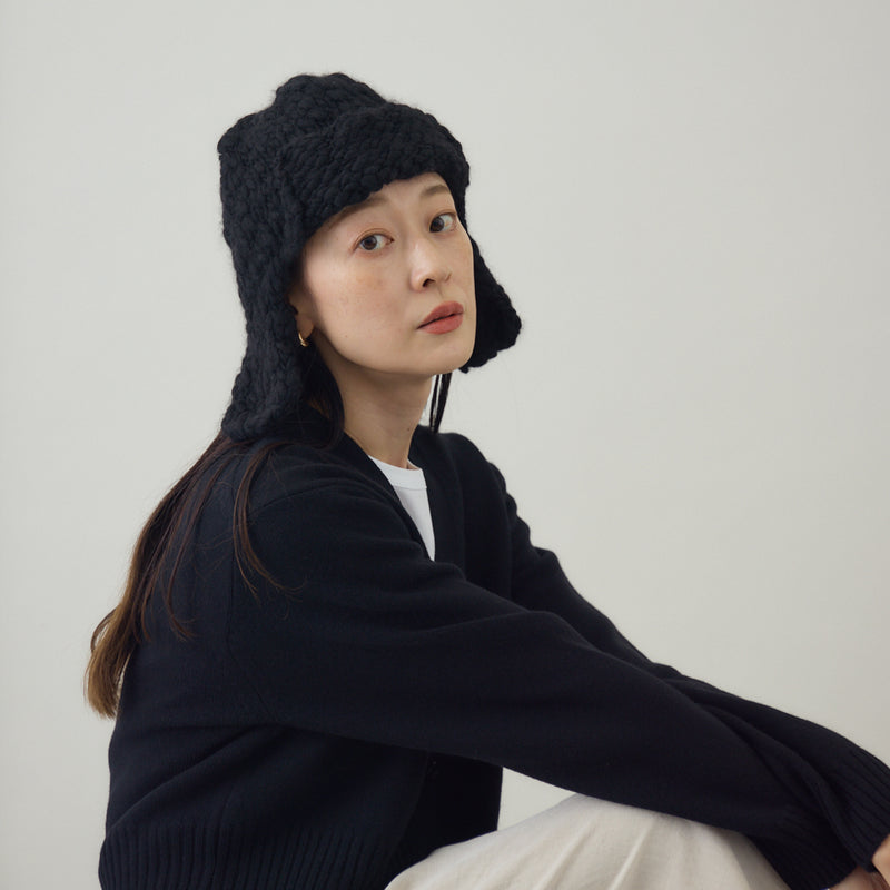 あったか耳付きニット帽｜手編み ウール100％ 日本製