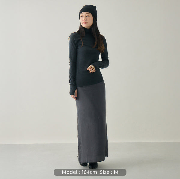 【kuros’オリジナル】ウールタートルネックロングTシャツ｜ ウール100％ 日本製 レディース