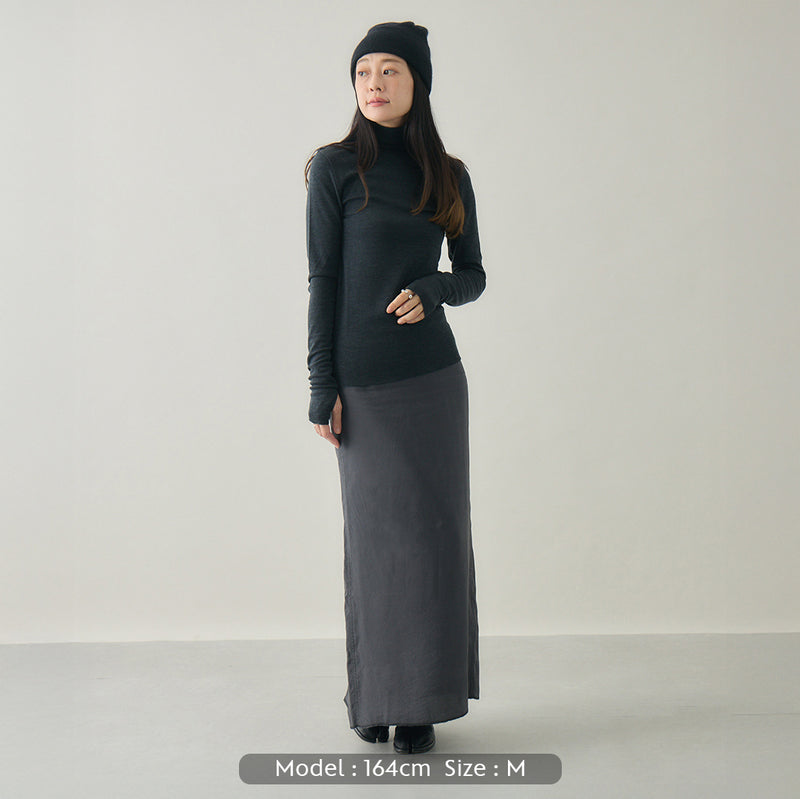 【kuros’オリジナル】ウールタートルネックロングTシャツ｜ ウール100％ 日本製 レディース