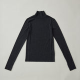 【kuros’オリジナル】ウールタートルネックロングTシャツ｜ ウール100％ 日本製 レディース