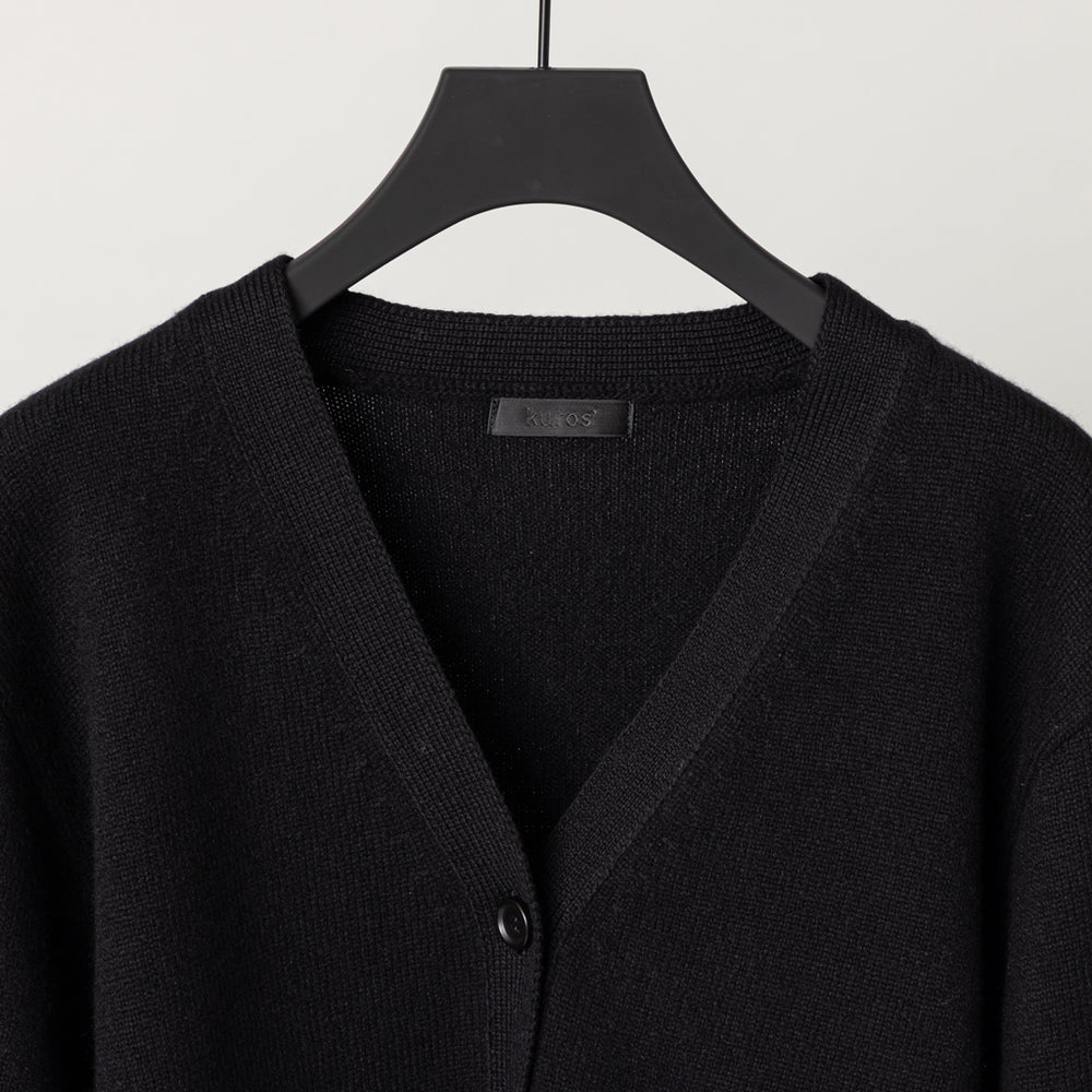 ウールカシミヤ Vネックカーディガン ショート 黒 – kuros.style