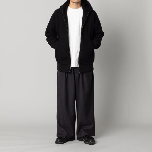 起毛ウールダンボールニット ジップアップフーディー 黒 – kuros.style