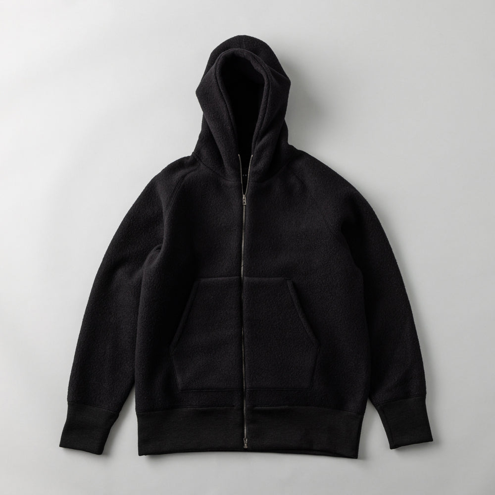起毛ウールダンボールニット ジップアップフーディー 黒 – kuros.style