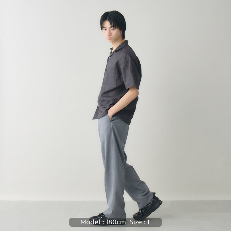 kuros'オリジナル】オープンカラーリネン半袖シャツ｜リネン100