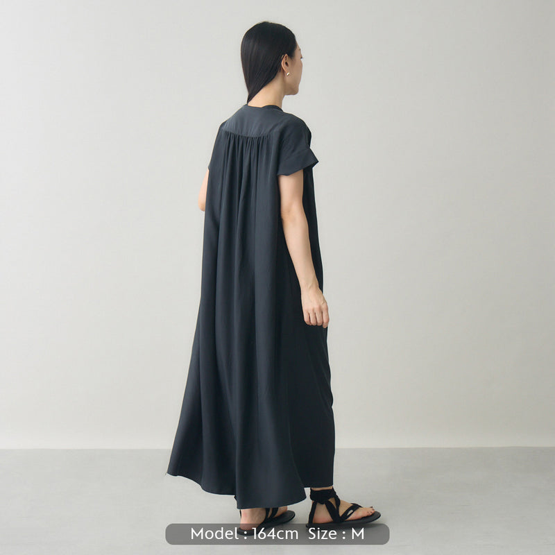 プリーツプリーズ　チュニック　Aライン　ワンピース　L フレンチスリーブ　黒 kuros'オリジナル】フレンチスリーブAラインワンピース | レディース