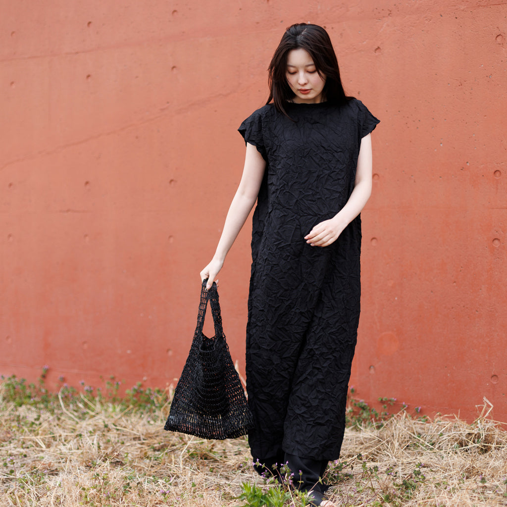 超美品　CREDRAN  かごバッグ　ラフィア　内袋　黒　サイドレザーポケット かごバッグ – kuros.style