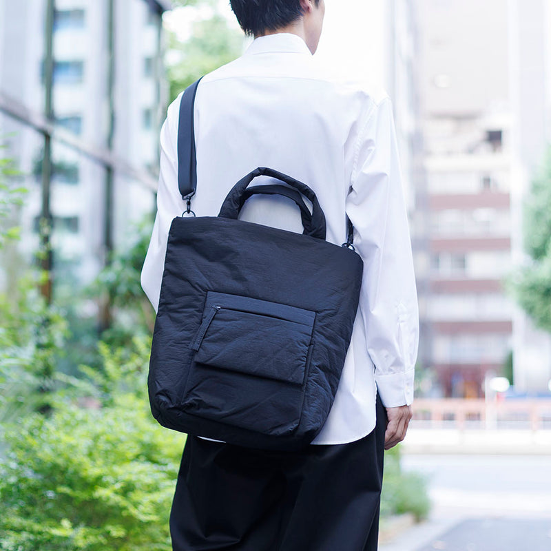 ふかふか塩縮ナイロン 2WAYショルダーバック 黒