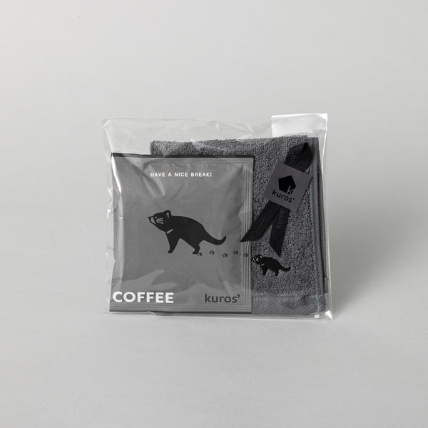 【プチギフト】 ドリップコーヒー(1袋)&ふんわり甘撚り刺繍ミニタオル(チャコールグレー)のプチギフト