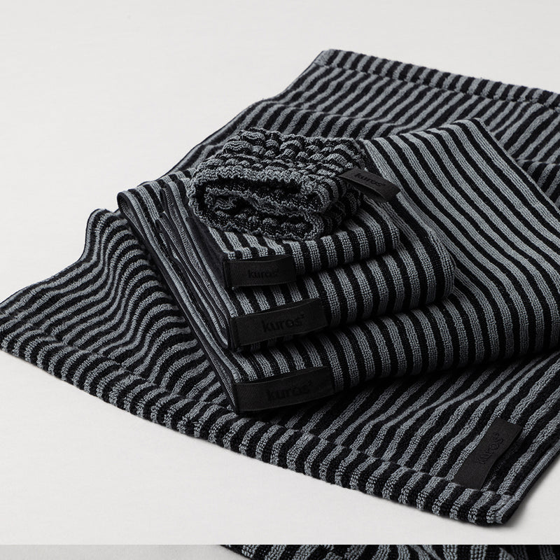"みっちり"やわらか 黒×グレー ストライプ 超長綿使用 バスタオル