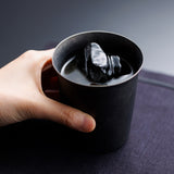 【kuros'オリジナル】チタン二重タンブラー GUNMETA 広口ミニ 黒 250ml 桐箱入り