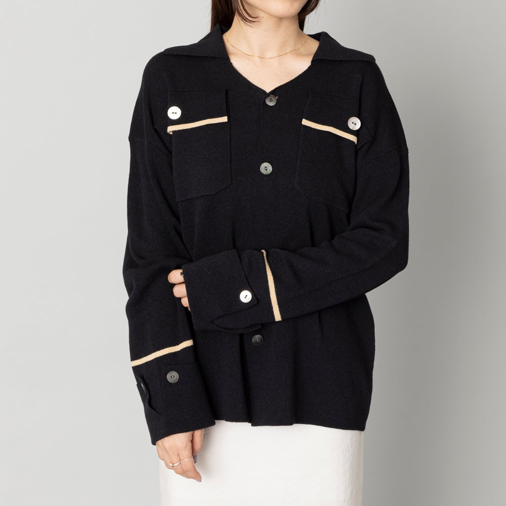 [PAULE KA] ニットジャケット 黒 ストロータックステッチ ニットジャケット（KRJHCA0202