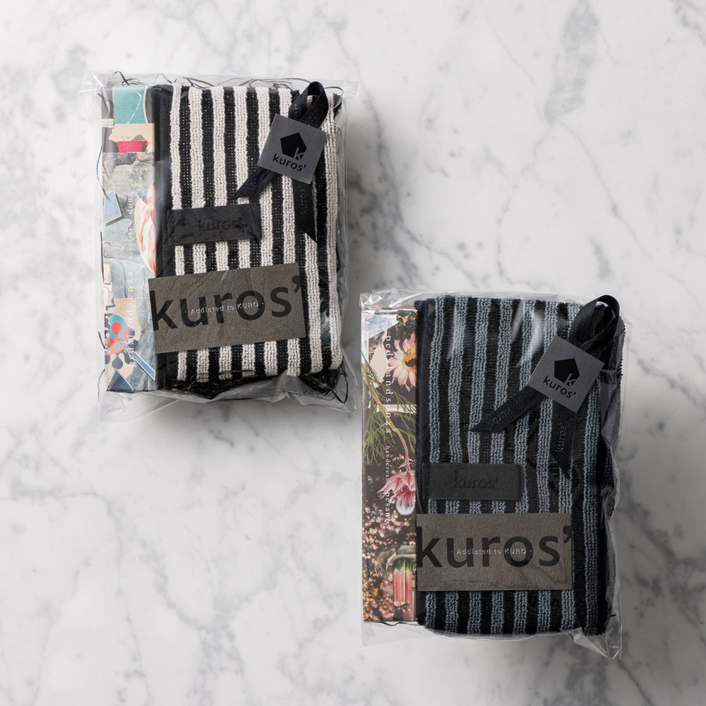 ハンドケアセット ハンドクリーム(doux) ＆ミニタオル(黒×グレー