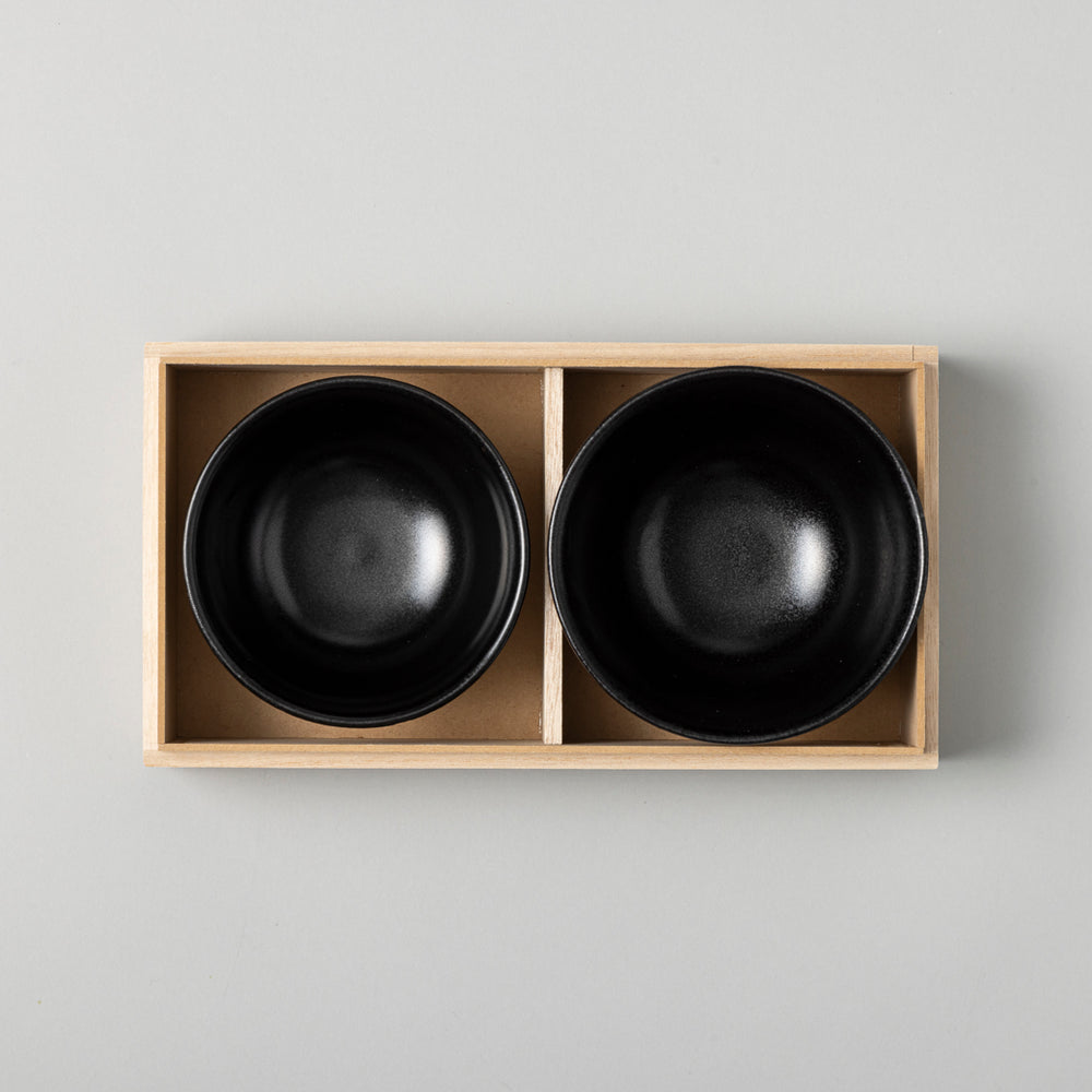kuros'オリジナル】美濃焼 飯碗 美濃文山窯 ペアセット 黒 S・M 桐