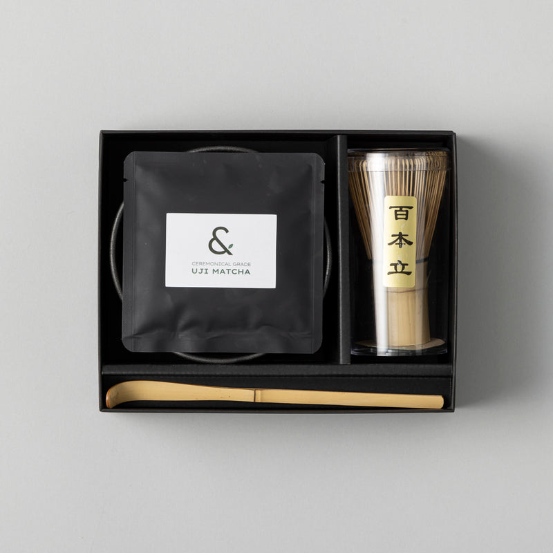 【kuros'オリジナル】抹茶ギフトセット 筒型 黒 抹茶15g付 (箱入り)