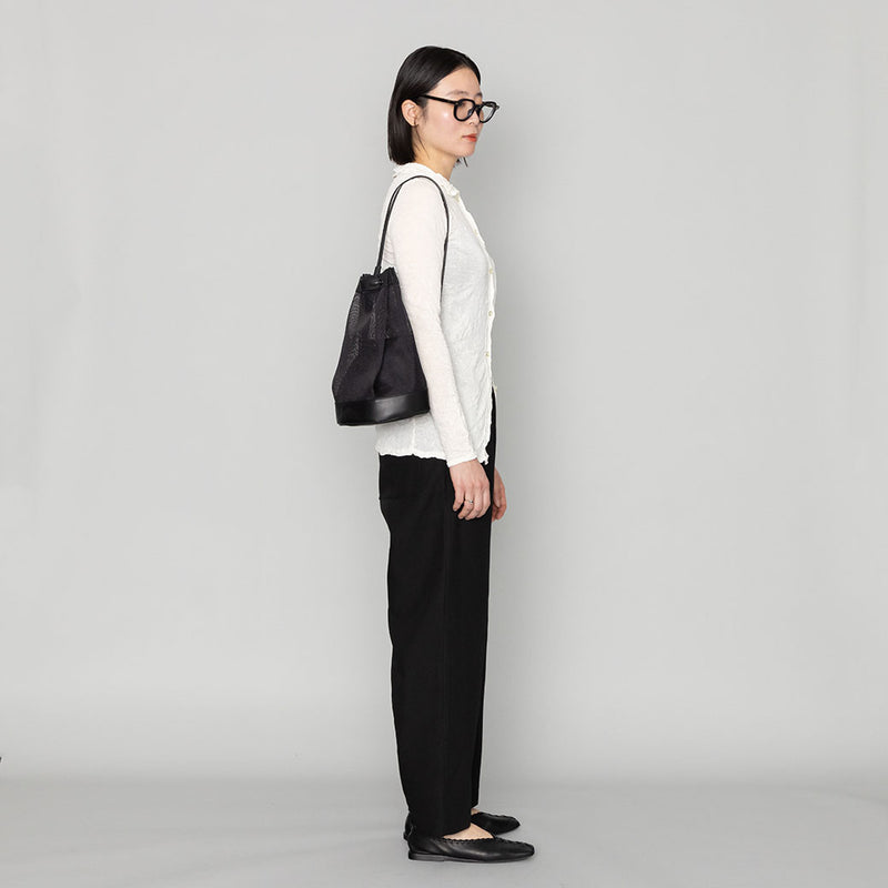 コーデュラメッシュ × レザー 3WAYショルダー　巾着バッグ　黒