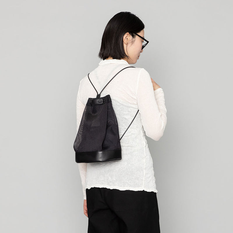 コーデュラメッシュ × レザー 3WAYショルダー　巾着バッグ　黒