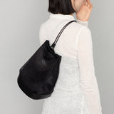 コーデュラメッシュ × レザー 3WAYショルダー　巾着バッグ　黒