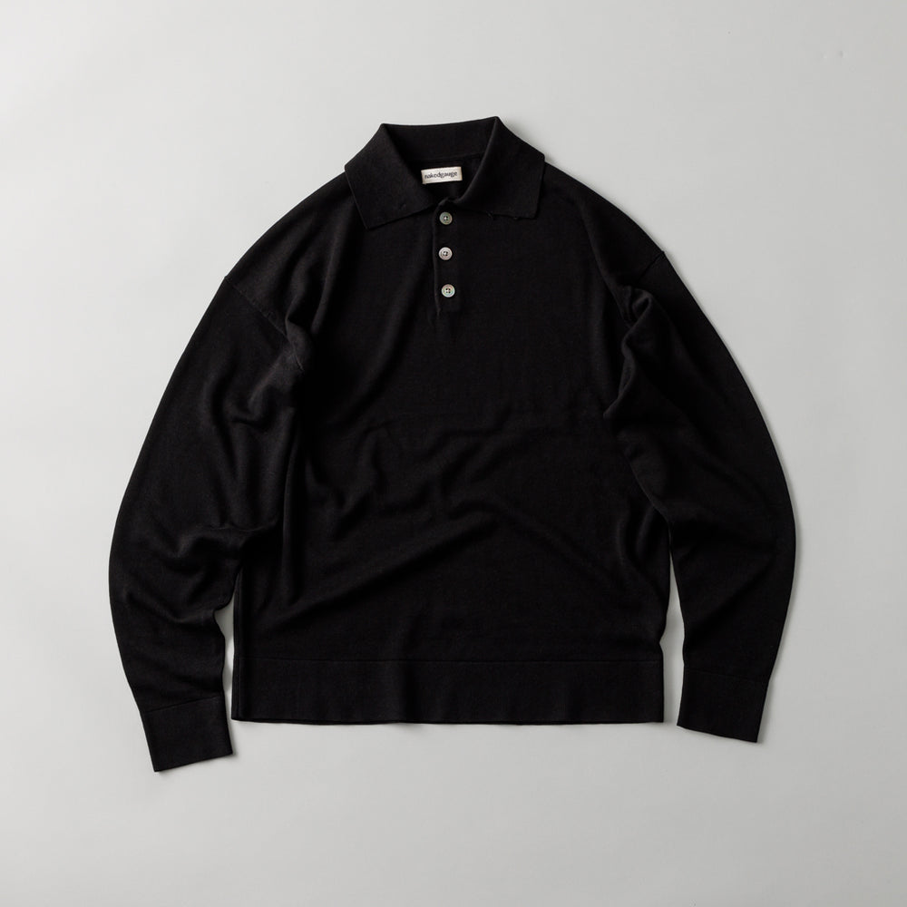 ニット長袖ポロ 黒 – kuros.style