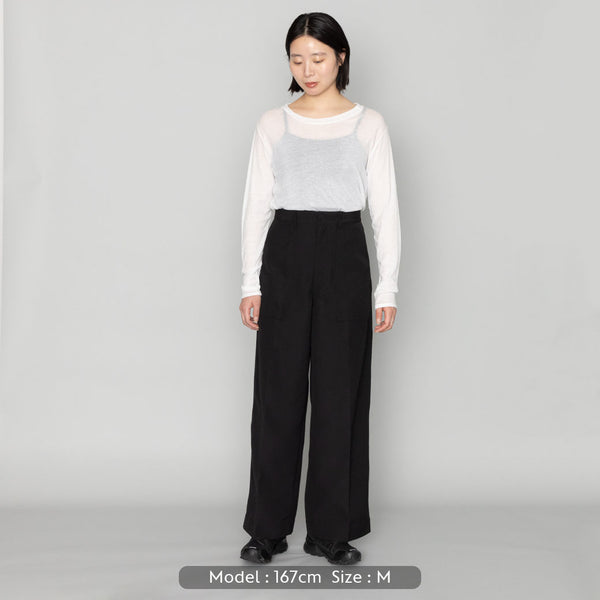 リネンライクハイウエストワイドパンツ | ウォッシャブル レディース 黒