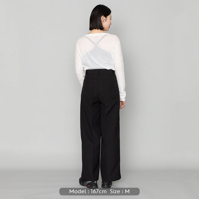 リネンライクハイウエストワイドパンツ | ウォッシャブル レディース 黒